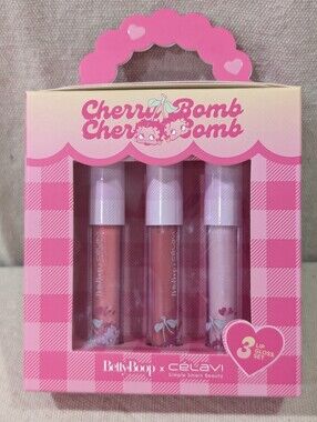 Betty Boop x Celavi Cherry Bomb Hydrating 3 piece Lip Gloss Set Pink Girly Love